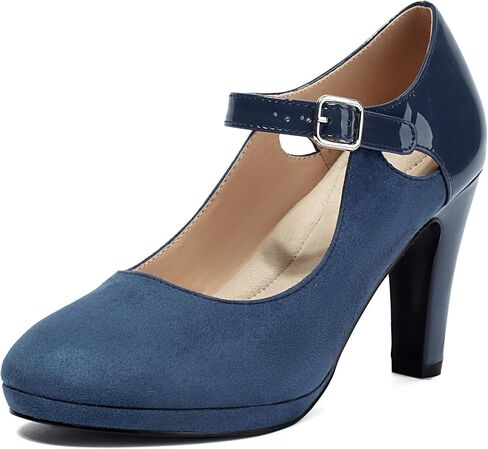 Elerhythm Women's Mary Jane Heels Retro Closed Round Toe Suede Ankle Strap Pumps Vintage Shoes in Saudi Arabia