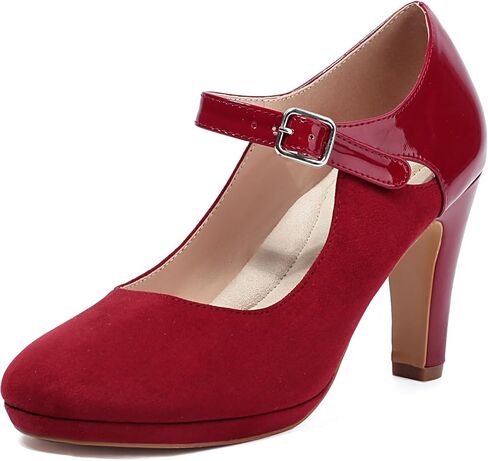 Elerhythm Women's Mary Jane Heels Retro Closed Round Toe Suede Ankle Strap Pumps Vintage Shoes in Saudi Arabia