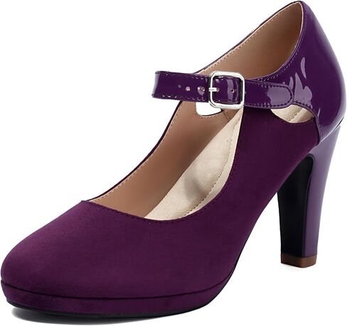 Elerhythm Women's Mary Jane Heels Retro Closed Round Toe Suede Ankle Strap Pumps Vintage Shoes in Saudi Arabia