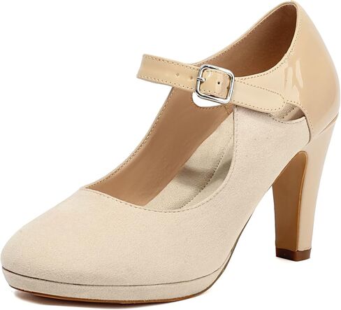 Elerhythm Women's Mary Jane Heels Retro Closed Round Toe Suede Ankle Strap Pumps Vintage Shoes in Saudi Arabia