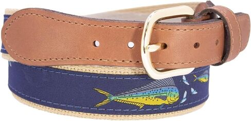 حزام ZEP-PRO Dolphin Mahi الرجالي المنسوج - شريط سمكة لعبة Mahi-Mahi مع حزام بحري وأشرطة جلدية محببة بالكامل - ملحق نمط الحياة الخارجي بعرض 1.25 سم، مقاس 34 in Kuwait