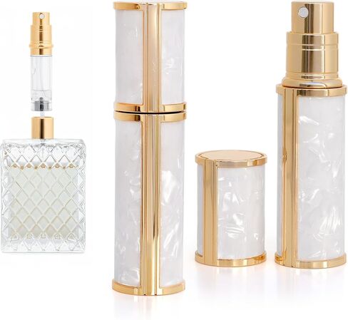 زجاجة رذاذ عطر للسفر من إم إس لافلي بيرليسسينت - رذاذ صغير قابل لإعادة التعبئة للمحفظة سعة 5 مل، موزع عطر محمول معتمد من إدارة أمن المواصلات الأمريكية (أبيض وذهبي) in Saudi Arabia