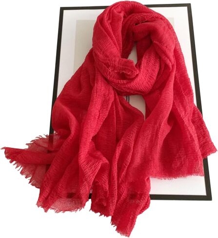 Cotton Blend Vintage Soft Scarf With Fringed Edges,linen scarf,shawl，travel scarf in Saudi Arabia