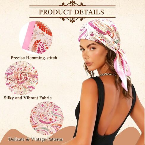 CUBACO 27.5" Square Satin Head Scarf Hair Scarf for Women's Hair-3 Pcs Silk Bandanas for Women Silk Head Wrap for Sleeping Pink Purple Bandana Scarves Gifts in Saudi Arabia