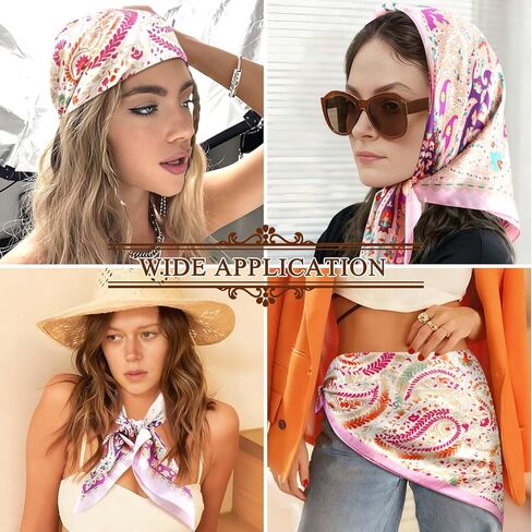 CUBACO 27.5" Square Satin Head Scarf Hair Scarf for Women's Hair-3 Pcs Silk Bandanas for Women Silk Head Wrap for Sleeping Pink Purple Bandana Scarves Gifts in Saudi Arabia
