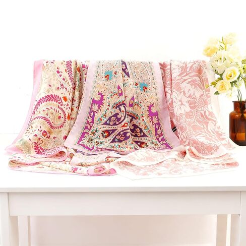 CUBACO 27.5" Square Satin Head Scarf Hair Scarf for Women's Hair-3 Pcs Silk Bandanas for Women Silk Head Wrap for Sleeping Pink Purple Bandana Scarves Gifts in Saudi Arabia