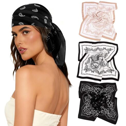 CUBACO 27.5" Square Satin Head Scarf Hair Scarf for Women's Hair-3 Pcs Silk Bandanas for Women Silk Head Wrap for Sleeping Pink Purple Bandana Scarves Gifts in Saudi Arabia