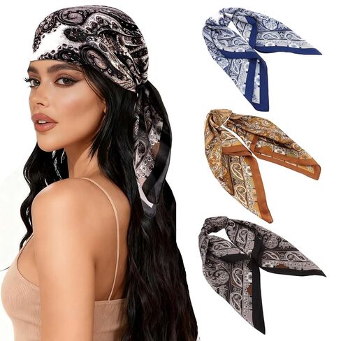 CUBACO 27.5" Square Satin Head Scarf Hair Scarf for Women's Hair-3 Pcs Silk Bandanas for Women Silk Head Wrap for Sleeping Pink Purple Bandana Scarves Gifts in Saudi Arabia