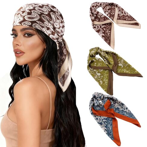 CUBACO 27.5" Square Satin Head Scarf Hair Scarf for Women's Hair-3 Pcs Silk Bandanas for Women Silk Head Wrap for Sleeping Pink Purple Bandana Scarves Gifts in Saudi Arabia
