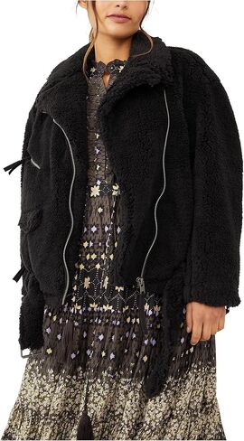 سترة Free People So Cozy Slouchy Moto باللون الأسود SM (للسيدات 4-6) in Saudi Arabia