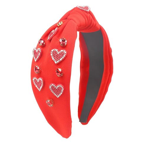 ساراتا عصابة رأس عيد الحب للنساء عصابة رأس على شكل قلب مرصعة بالكريستال وحجر الراين عصابة رأس معقودة باللون الأحمر والوردي واسعة وعصابة رأس لعيد الحب وإكسسوارات الشعر (حرف أحمر، متوسط) in Kuwait