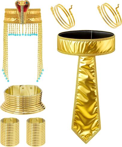 Yunlly 7 Pcs Mardi Gras Egyptian Costume Accessories African Cleopatra Headpiece Headband Tassel Bead Gold Snake Bracelets Arm Cuffs Collar Choker Collars Belt for Women Pharaoh Queen Cosplay in Saudi Arabia