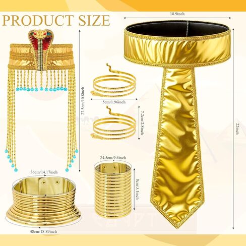 Yunlly 7 Pcs Mardi Gras Egyptian Costume Accessories African Cleopatra Headpiece Headband Tassel Bead Gold Snake Bracelets Arm Cuffs Collar Choker Collars Belt for Women Pharaoh Queen Cosplay in Saudi Arabia