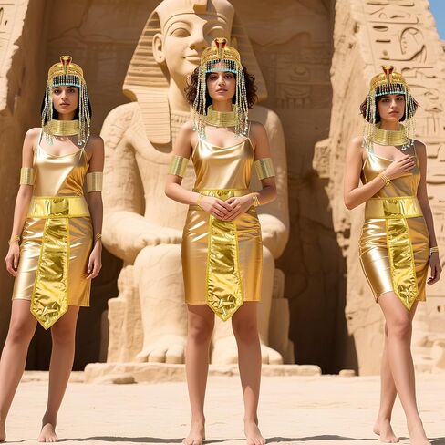 Yunlly 7 Pcs Mardi Gras Egyptian Costume Accessories African Cleopatra Headpiece Headband Tassel Bead Gold Snake Bracelets Arm Cuffs Collar Choker Collars Belt for Women Pharaoh Queen Cosplay in Saudi Arabia