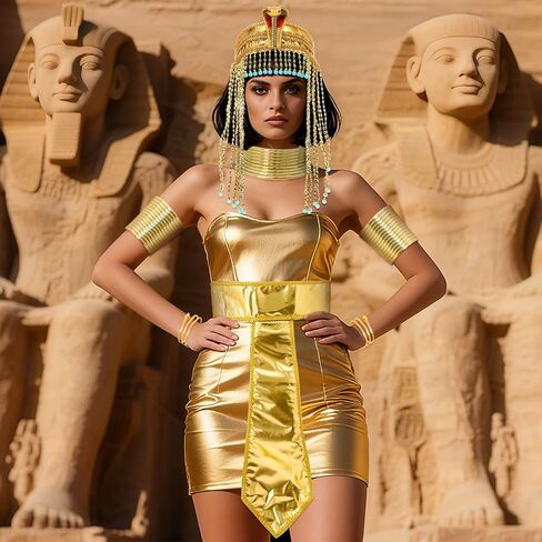 Yunlly 7 Pcs Mardi Gras Egyptian Costume Accessories African Cleopatra Headpiece Headband Tassel Bead Gold Snake Bracelets Arm Cuffs Collar Choker Collars Belt for Women Pharaoh Queen Cosplay in Saudi Arabia