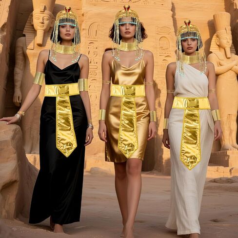 Yunlly 7 Pcs Mardi Gras Egyptian Costume Accessories African Cleopatra Headpiece Headband Tassel Bead Gold Snake Bracelets Arm Cuffs Collar Choker Collars Belt for Women Pharaoh Queen Cosplay in Saudi Arabia
