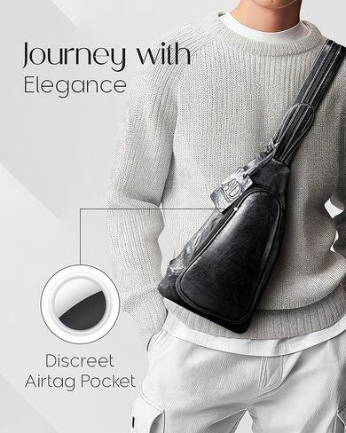 Leather Sling Bag for Men Cross Chest Shoulder Bag with Anti-Theft Hidden Air Tag Holder Crossbody Sling Bag in Saudi Arabia