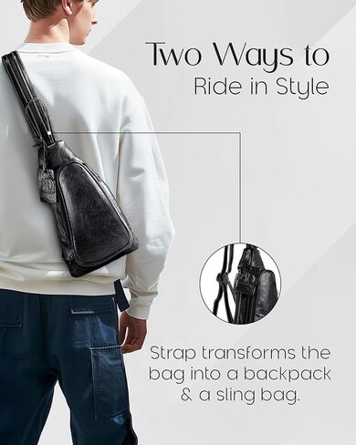Leather Sling Bag for Men Cross Chest Shoulder Bag with Anti-Theft Hidden Air Tag Holder Crossbody Sling Bag in Saudi Arabia