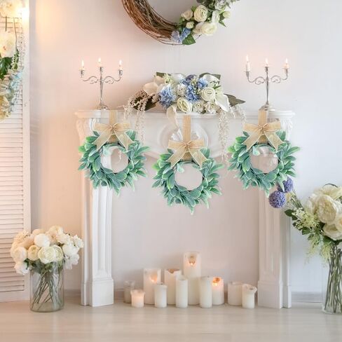 2 Pcs 13inch Mini Lamb Ear Wreaths Artificial Spring Summer Greenery Wreath for Front Door Farmhouse Kitchen Cabinet Wreaths with Burlap Ribbon for Porch Wall Window Deco (Green) in Saudi Arabia
