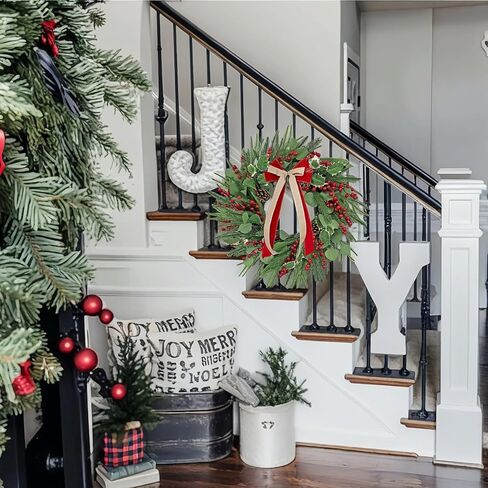 Front-Door Christmas Wreaths with Bow: 24 Inch Red Berry Pine Wreath Comes with Storage Bag - Durable Outdoor Winter Wreath Creating Warm Xmas Vibes - Easy Storage & Gifts Ready Instantly in Saudi Arabia
