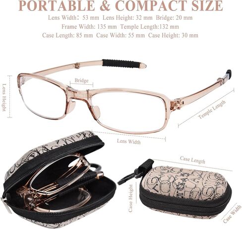 OPTOFENDY Folding Reading Glasses for Women Men, Compact Anti-slip Readers, Portable Blue Light Glasses with Zipper Case in Saudi Arabia