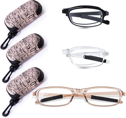 OPTOFENDY Folding Reading Glasses for Women Men, Compact Anti-slip Readers, Portable Blue Light Glasses with Zipper Case in Saudi Arabia