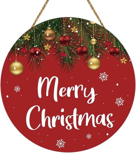 YUNKKIN Christmas Door Decorations Merry Christmas Sign Wall Decor Grass Bells Snowflakes Hanging Sign Wreath Wooden Front Door Hanger for Wall Indoor Home Decorations in Saudi Arabia