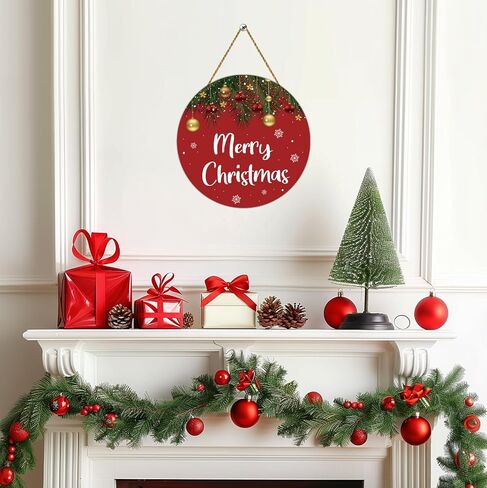 YUNKKIN Christmas Door Decorations Merry Christmas Sign Wall Decor Grass Bells Snowflakes Hanging Sign Wreath Wooden Front Door Hanger for Wall Indoor Home Decorations in Saudi Arabia