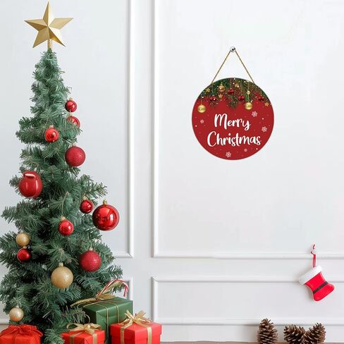 YUNKKIN Christmas Door Decorations Merry Christmas Sign Wall Decor Grass Bells Snowflakes Hanging Sign Wreath Wooden Front Door Hanger for Wall Indoor Home Decorations in Saudi Arabia