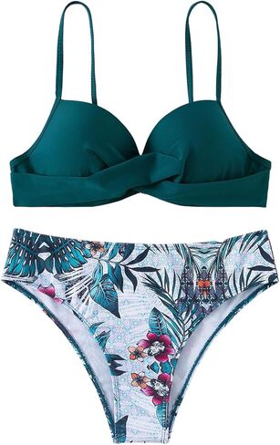 SweatyRocks Women's Floral Printed 2 Piece Bikini Set Twist Push Up Swimsuits Summer Beach Boho Bathing Suit in Saudi Arabia