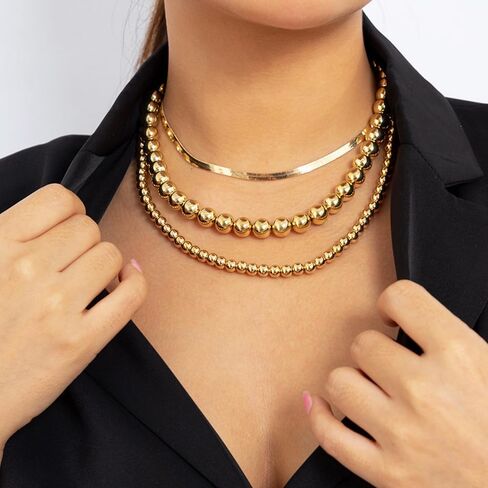 Chunky Gold Balls Beaded Choker Necklaces Set for Women Layered Snake Bone Chain Collar Necklace Hip Hop Statement Necklaces Jewelry Accessories in Saudi Arabia