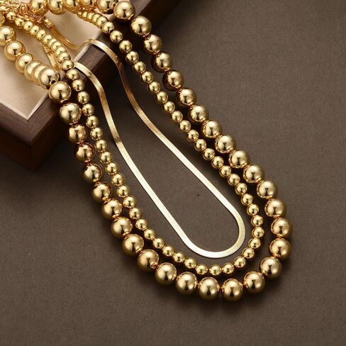 Chunky Gold Balls Beaded Choker Necklaces Set for Women Layered Snake Bone Chain Collar Necklace Hip Hop Statement Necklaces Jewelry Accessories in Saudi Arabia