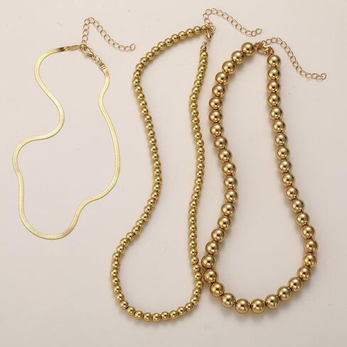 Chunky Gold Balls Beaded Choker Necklaces Set for Women Layered Snake Bone Chain Collar Necklace Hip Hop Statement Necklaces Jewelry Accessories in Saudi Arabia