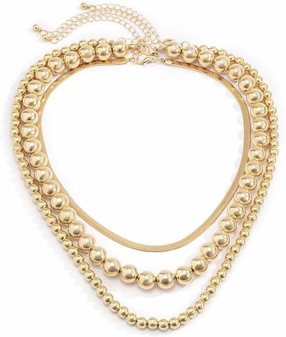 Chunky Gold Balls Beaded Choker Necklaces Set for Women Layered Snake Bone Chain Collar Necklace Hip Hop Statement Necklaces Jewelry Accessories in Saudi Arabia