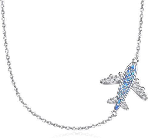 Airplane Sideways Choker Necklace 925 Sterling Silver Adjustable Clavicle Pendant Necklace Celtic Knot Jewelry Gifts for Women Travel Lover in Saudi Arabia
