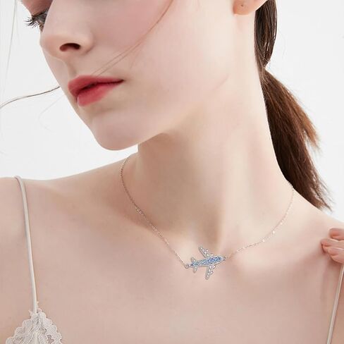Airplane Sideways Choker Necklace 925 Sterling Silver Adjustable Clavicle Pendant Necklace Celtic Knot Jewelry Gifts for Women Travel Lover in Saudi Arabia