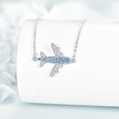 Airplane Sideways Choker Necklace 925 Sterling Silver Adjustable Clavicle Pendant Necklace Celtic Knot Jewelry Gifts for Women Travel Lover in Saudi Arabia
