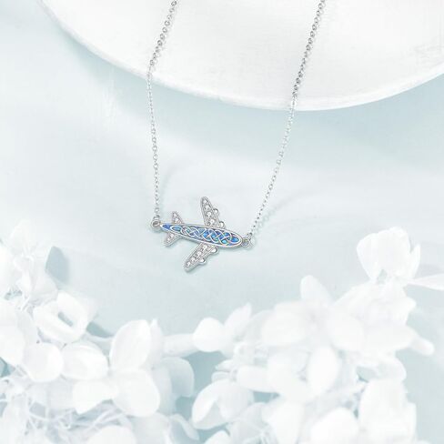 Airplane Sideways Choker Necklace 925 Sterling Silver Adjustable Clavicle Pendant Necklace Celtic Knot Jewelry Gifts for Women Travel Lover in Saudi Arabia