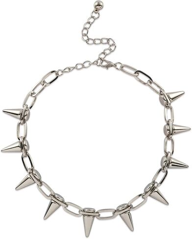Stainless Steel Spike Chain Necklace for Women | Punk Rock Silver Tone Chunky Choker | Adjustable Statement Necklace | Non-Tarnish Edgy Fashion Jewelry Gift for Her in Saudi Arabia