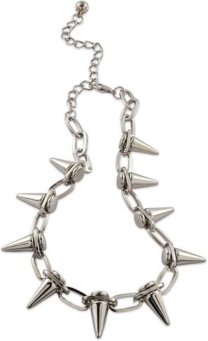 Stainless Steel Spike Chain Necklace for Women | Punk Rock Silver Tone Chunky Choker | Adjustable Statement Necklace | Non-Tarnish Edgy Fashion Jewelry Gift for Her in Saudi Arabia