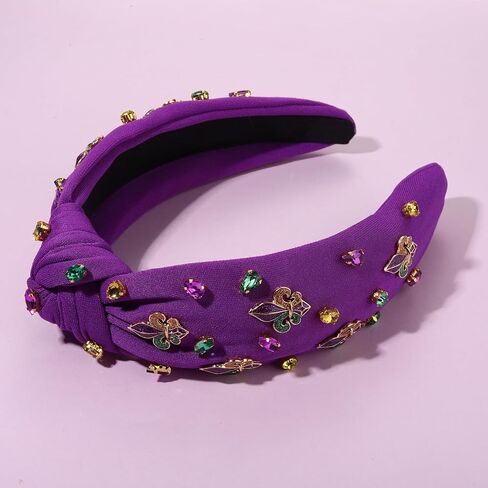 Mardi Gras Headbands for Women Fleur De Lis Mask Knotted Headband Dangle Earrings Heishi Bracelets Mardi Gras Accessories Outfits Parade Party Favors Gifts (Pattern D) in Saudi Arabia