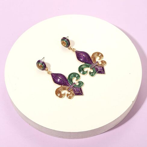 Mardi Gras Headbands for Women Fleur De Lis Mask Knotted Headband Dangle Earrings Heishi Bracelets Mardi Gras Accessories Outfits Parade Party Favors Gifts (Pattern D) in Saudi Arabia