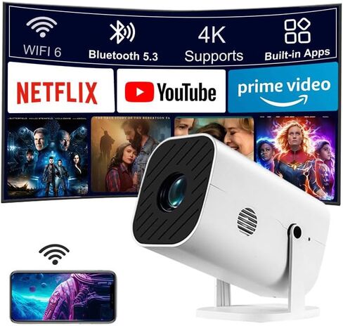 [Electric Focus/Netflix Authorization] جهاز عرض 4K مع WiFi و Bluetooth ، 1080p Mini Portable Projector ، جهاز عرض أفلام خارجي ، جهاز عرض للمسرح المنزلي لـ iPhone/TV/HDMI/USB/LAPTOP/DVD/PS5 in Kuwait