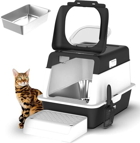 Stainless Steel Cat Litter Box with Lid, XX-Large Extra Large Litter Boxes for Large Cats,Enclosed Removable Metal Cat Box with High Sided Enclosure,Magnetic Door,40L Box, Litter Trap Step/Mat in Saudi Arabia