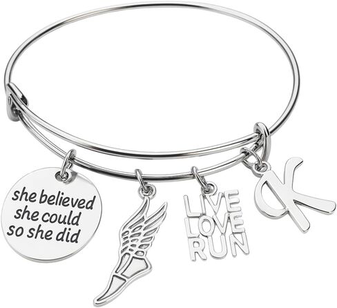 Personalized Runner Bracelet, Custom She Believed She Could Initial Charm Bangle Bracelet, Running Gifts, Running Jewelry, Track and Field Bracelet for Women, Teens and Girls in Saudi Arabia