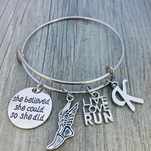 Personalized Runner Bracelet, Custom She Believed She Could Initial Charm Bangle Bracelet, Running Gifts, Running Jewelry, Track and Field Bracelet for Women, Teens and Girls in Saudi Arabia
