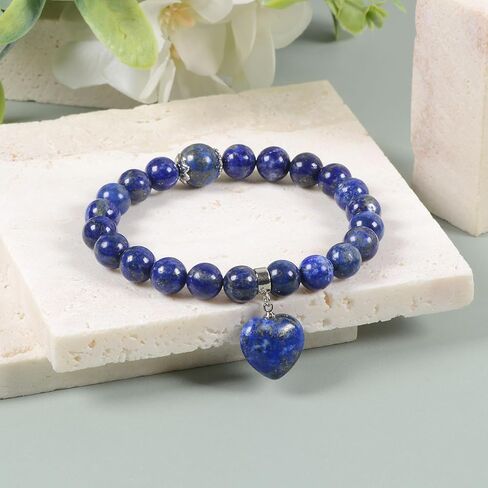Lazuli lapis Beaded Bracelet Blue Heart Bracelet Beaded Lightweight Stretchy Boho Bracelet 7 Inches in Saudi Arabia