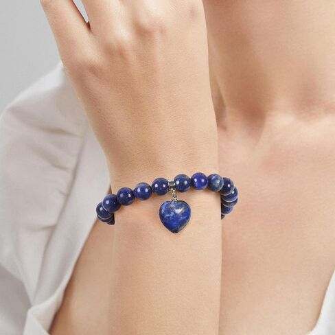 Lazuli lapis Beaded Bracelet Blue Heart Bracelet Beaded Lightweight Stretchy Boho Bracelet 7 Inches in Saudi Arabia