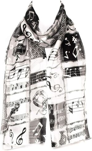 Hat To Socks Musical Instruments and Notes Chiffon Satin Scarf in Saudi Arabia