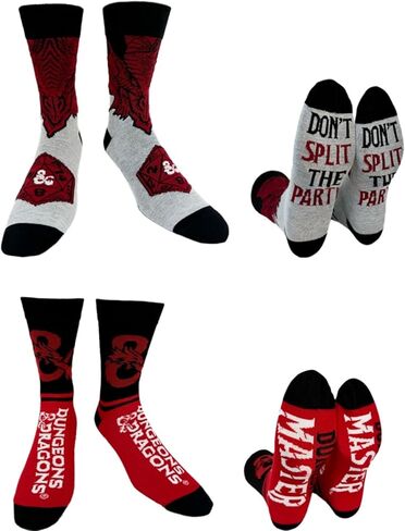 Hyp "Sock Talk Dungeons and Dragons D&D 2 pack Men's Dress Crew Socks. 2 pair – D&D Ampersand D20 Logo & Dragon - Bottom Sole Text Dungeon Master & Don't Split the Party Men’s Shoe Size 6-12 in Saudi Arabia